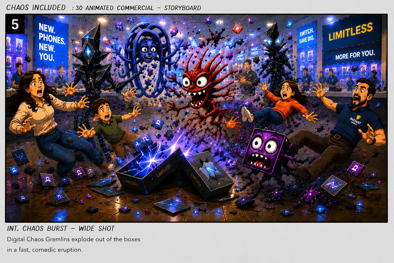 Chaos Not Included storyboard, frame 5 of 12
