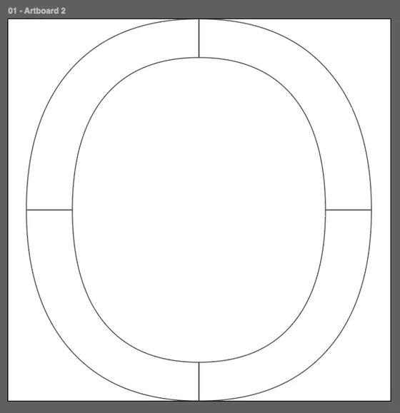 The letter o from Open Sans with its construction lines: the counter, the stroke transition and the proportion the icons inherit