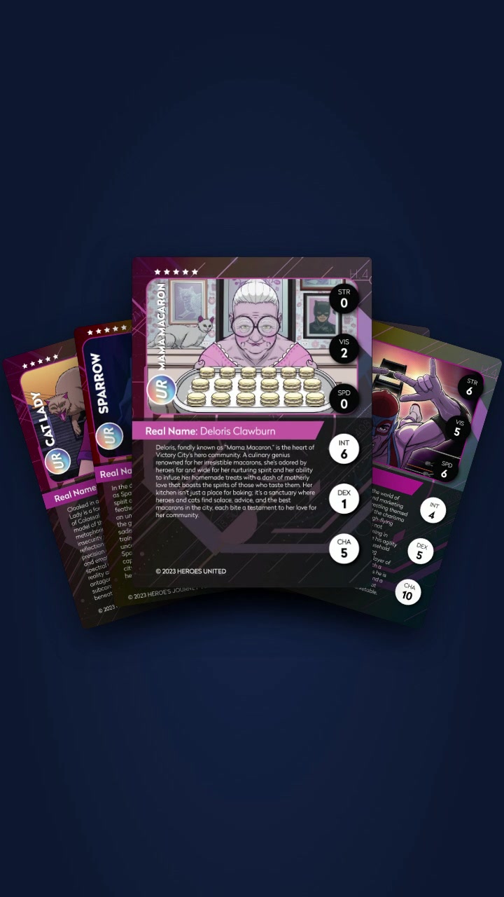 The Colossal Man card game, a fanned hand of character cards.