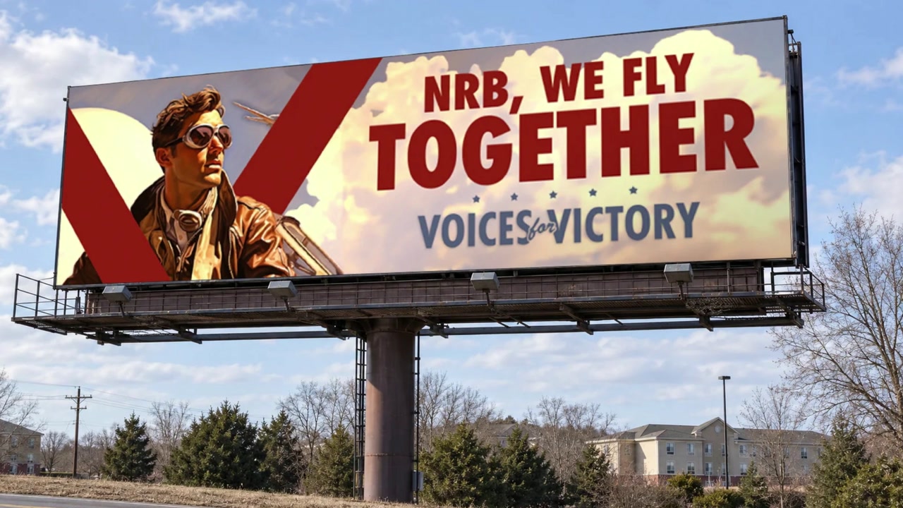 A Voices for Victory billboard.