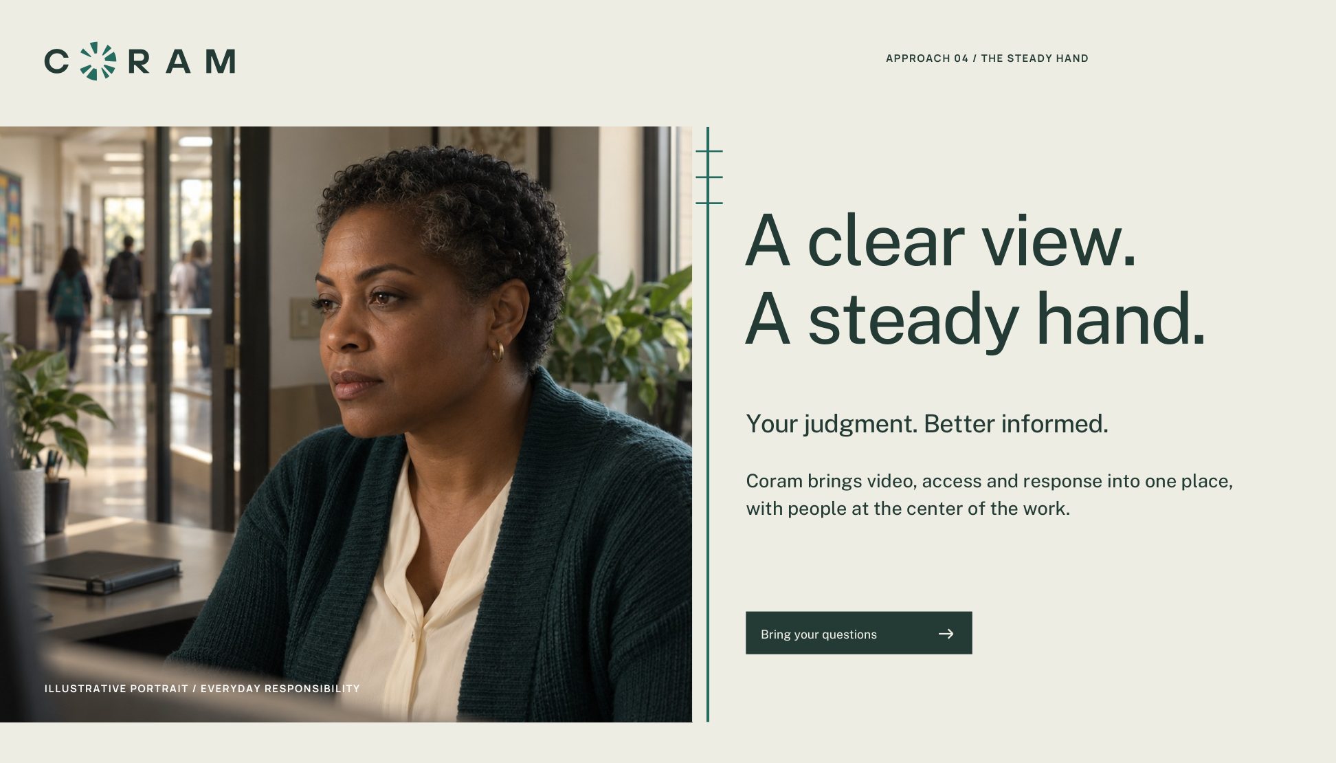 The Steady Hand campaign composition: A clear view. A steady hand. Your judgment. Better informed. Generated photography.