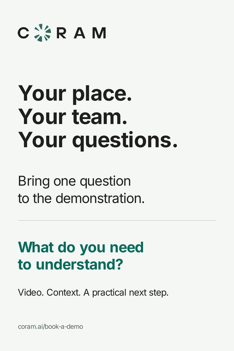 Demonstration station sign: Your place. Your team. Your questions. Bring one question to the demonstration. What do you need to understand? Video. Context. A practical next step.