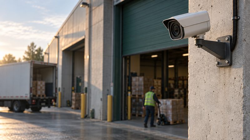 A mounted camera at a loading dock. Generated photography.