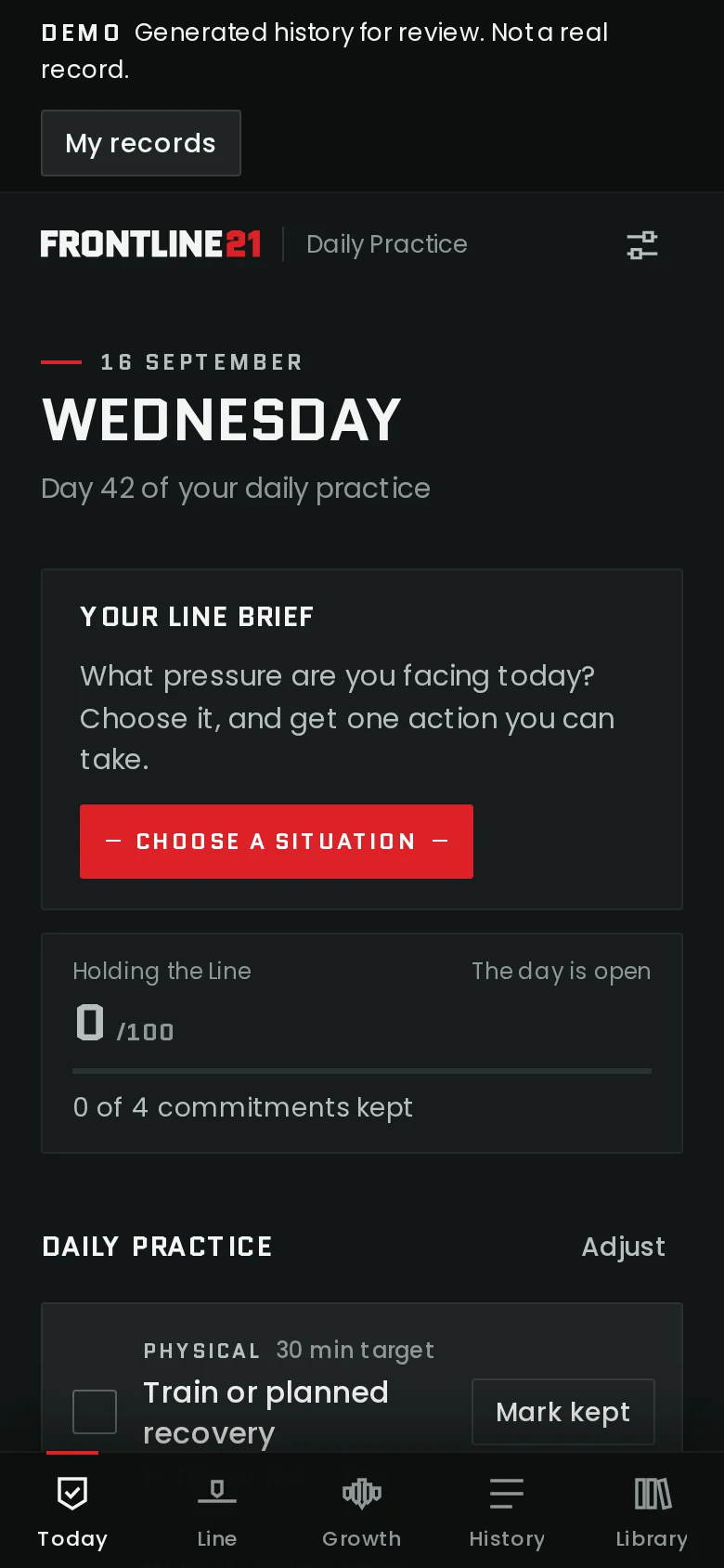 Today: the Line Brief, the Holding the Line score and the day's three commitments
