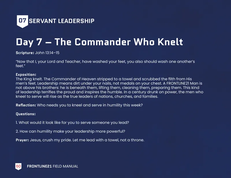 Page 60: Day 7, The Commander Who Knelt, Servant Leadership