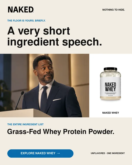The same ad for The Long Speech with variant B's headline, A very short ingredient speech.. Image, ingredient text and call to action are unchanged.