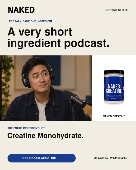 The same ad for The Podcast with variant B's headline, A very short ingredient podcast.. Image, ingredient text and call to action are unchanged.