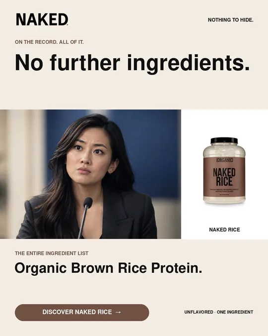 The same ad for The Press Conference with variant B's headline, No further ingredients.. Image, ingredient text and call to action are unchanged.