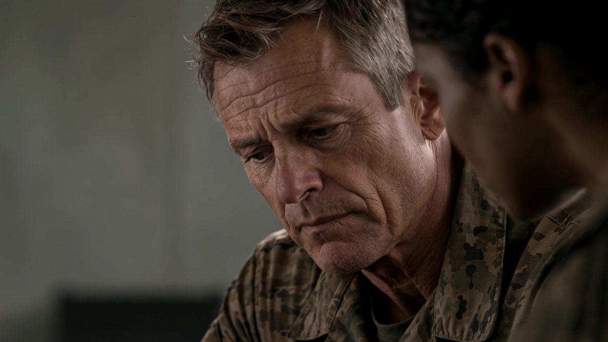 A senior officer studies a screen before a decision.