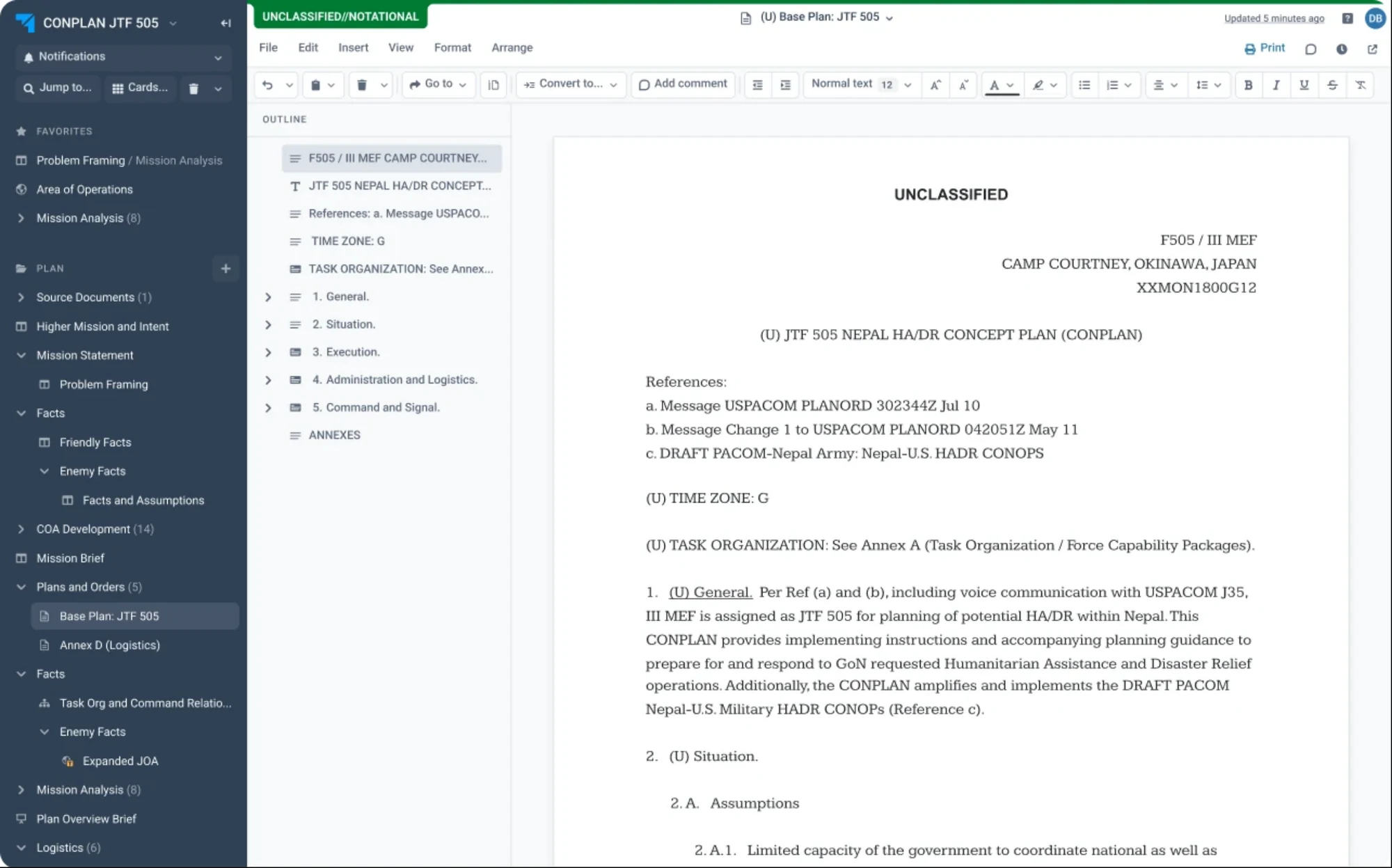 Classic: the base plan document, as Onebrief publishes it.