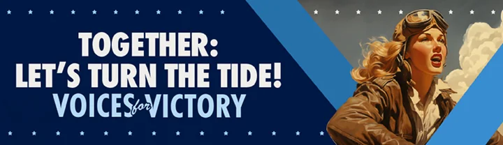 Billboard design 06: TOGETHER: LET’S TURN THE TIDE!, with the Voices for Victory wordmark