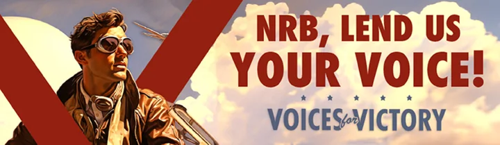 Billboard design 13: NRB, LEND US YOUR VOICE!, with the Voices for Victory wordmark