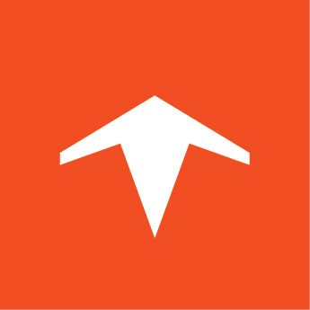The Victory mark's negative space on the orange Victory field: a white upward arrow that also reads as a standing figure and a path.