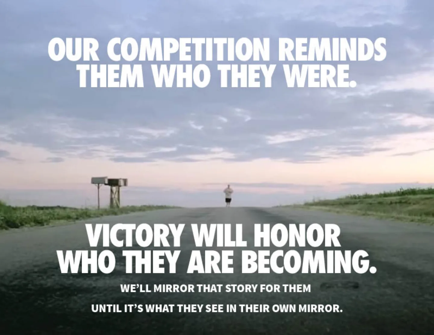 A page of the brand team field manual: our competition reminds them who they were; Victory will honor who they are becoming.